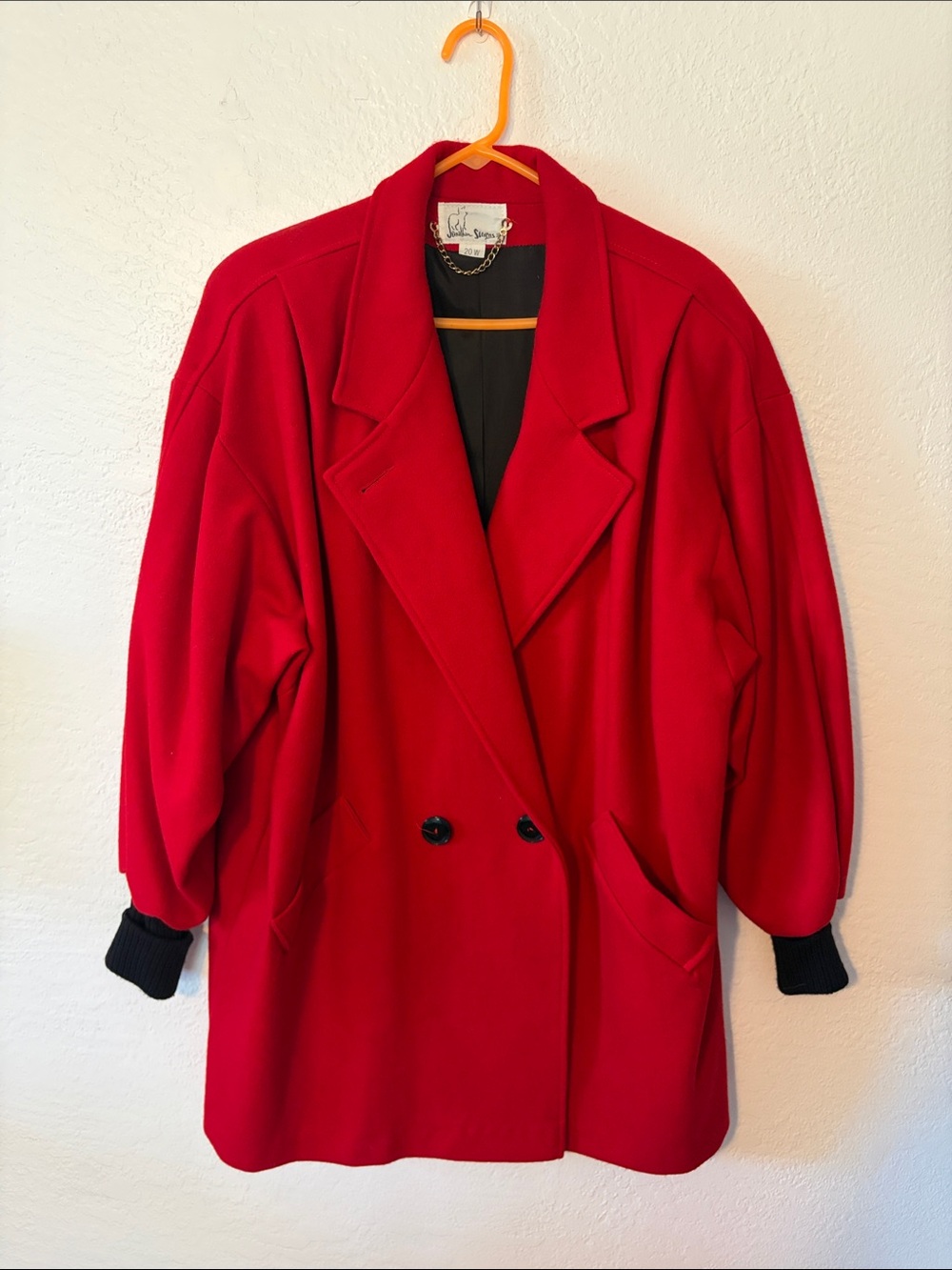 Vintage-Inspired Red Double-Breasted Pea Coat by Jonathan Stevens